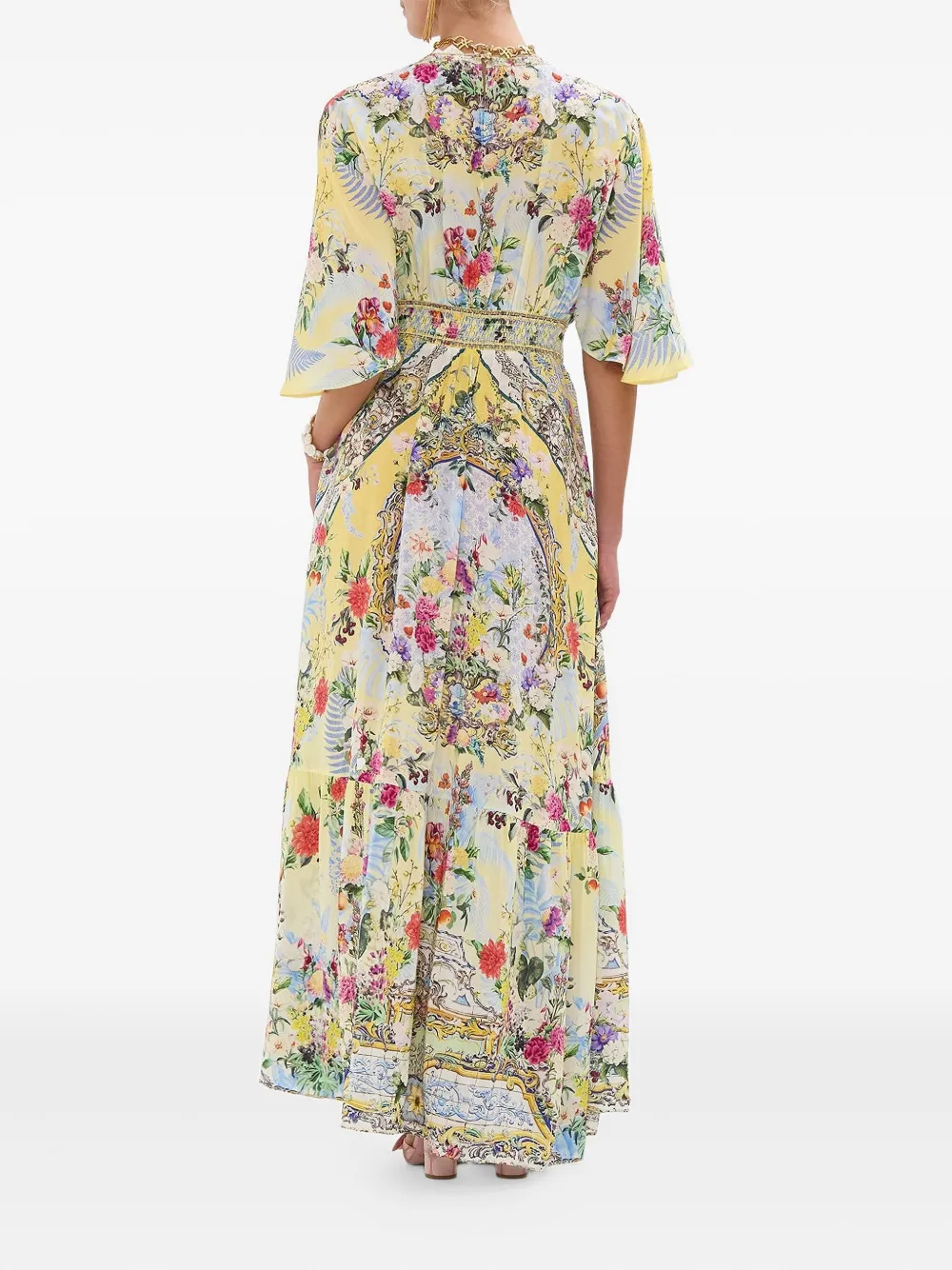 Camilla floral-print V-neck maxi dress Beige