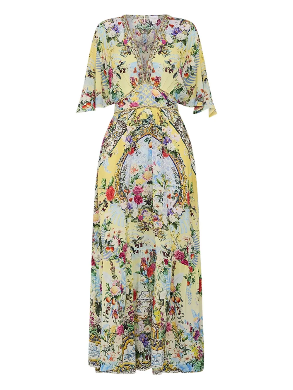 Camilla floral-print V-neck maxi dress Beige