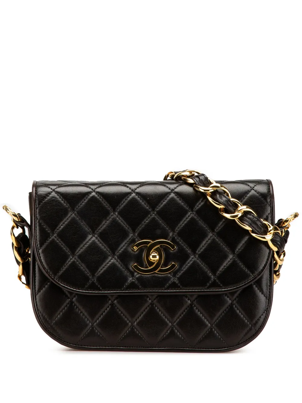 Pre-owned Chanel 1991-1994 Cc Quilted Lambskin Chain Flap Crossbody Bag