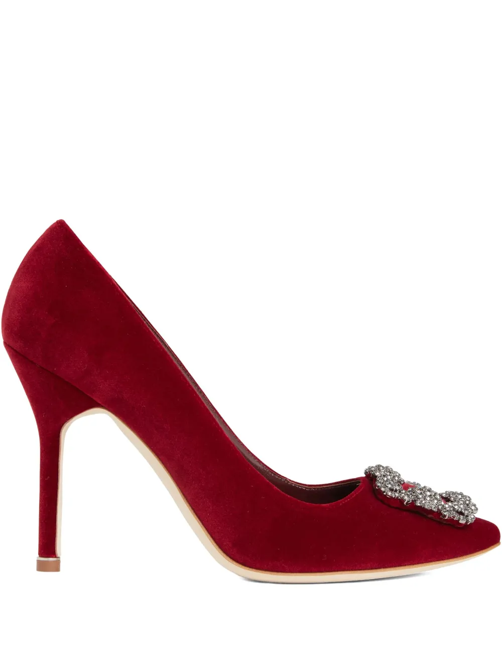 Manolo Blahnik 105mm Hangisi jewel-embellished velvet pumps Red