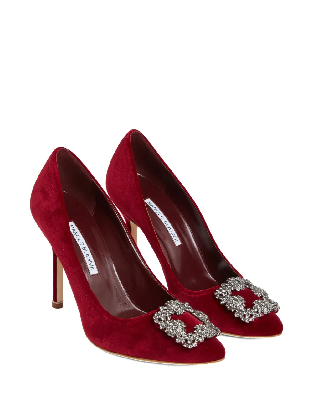 Manolo Blahnik 105mm Hangisi jewel-embellished velvet pumps Rood