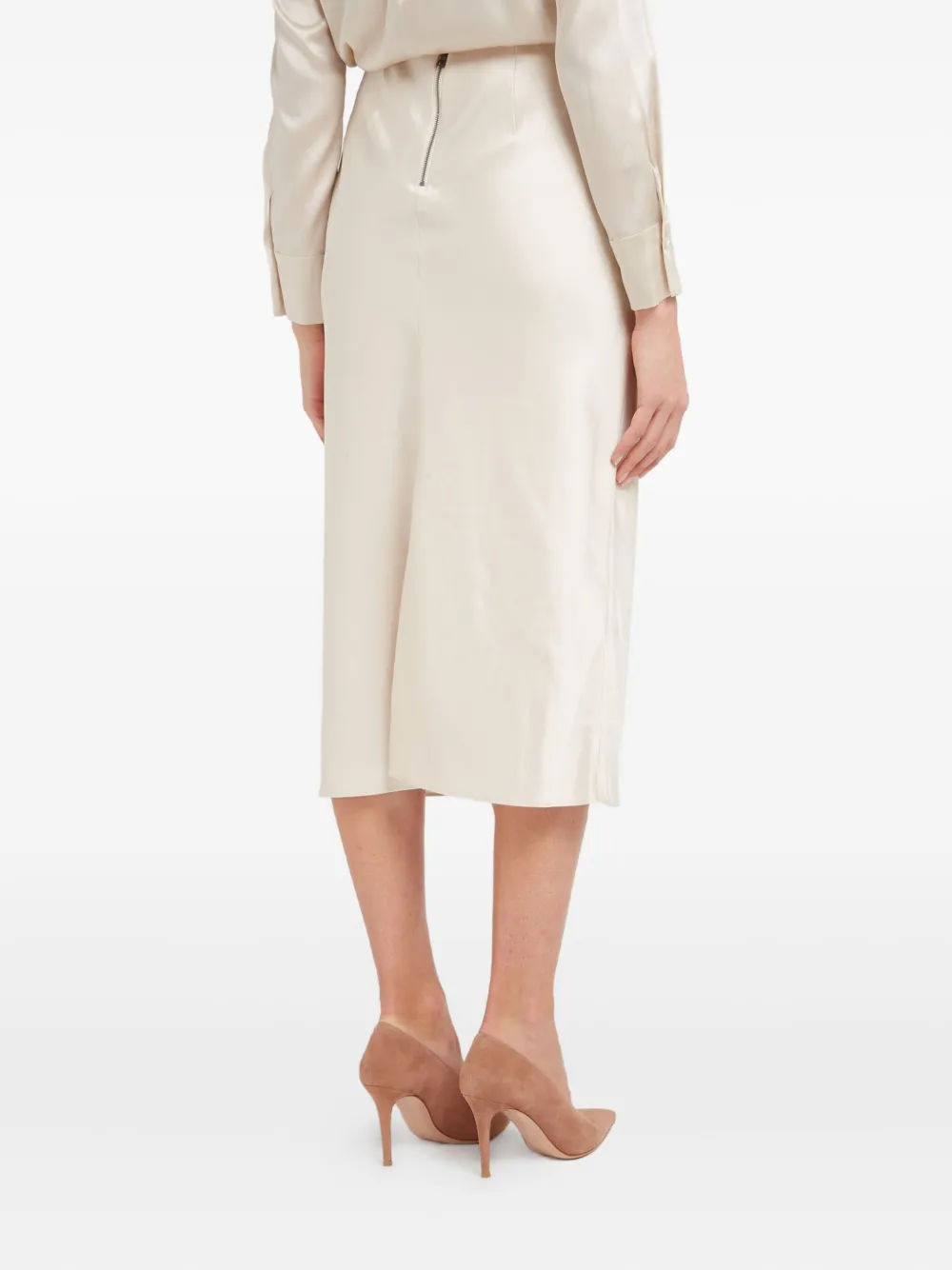 alice + olivia Maeve satin midi skirt Beige