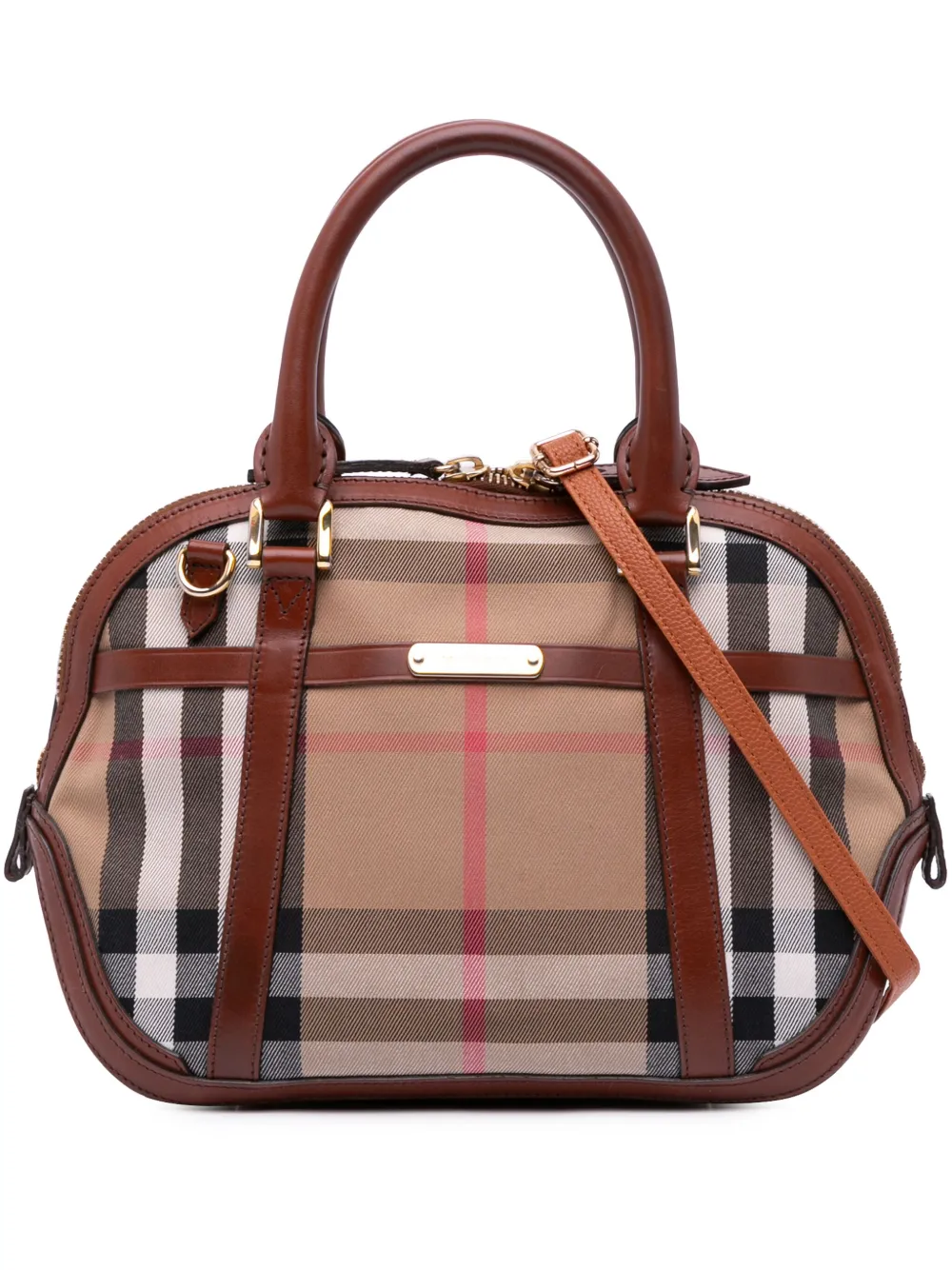 Pre-owned Burberry 2000-2017 House Check Canvas Bridle Orchard Satchel