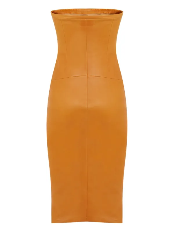 Stouls Monica 25 Strapless Leather Midi Dress | Orange | FARFETCH JO