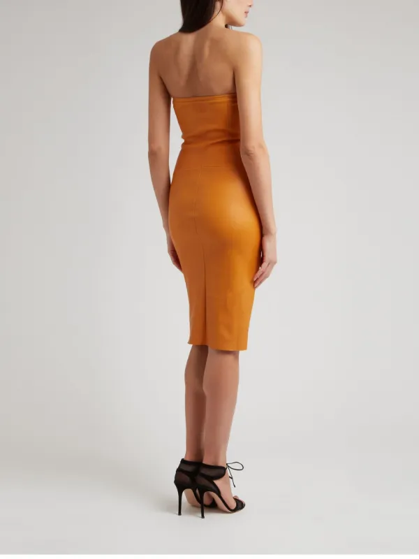 Stouls Monica 25 Strapless Leather Midi Dress - Orange