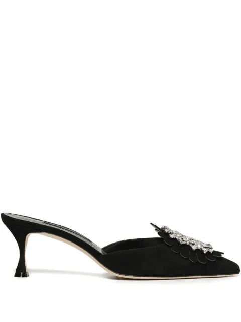 Manolo Blahnik 50mm embellished suede heeled mules