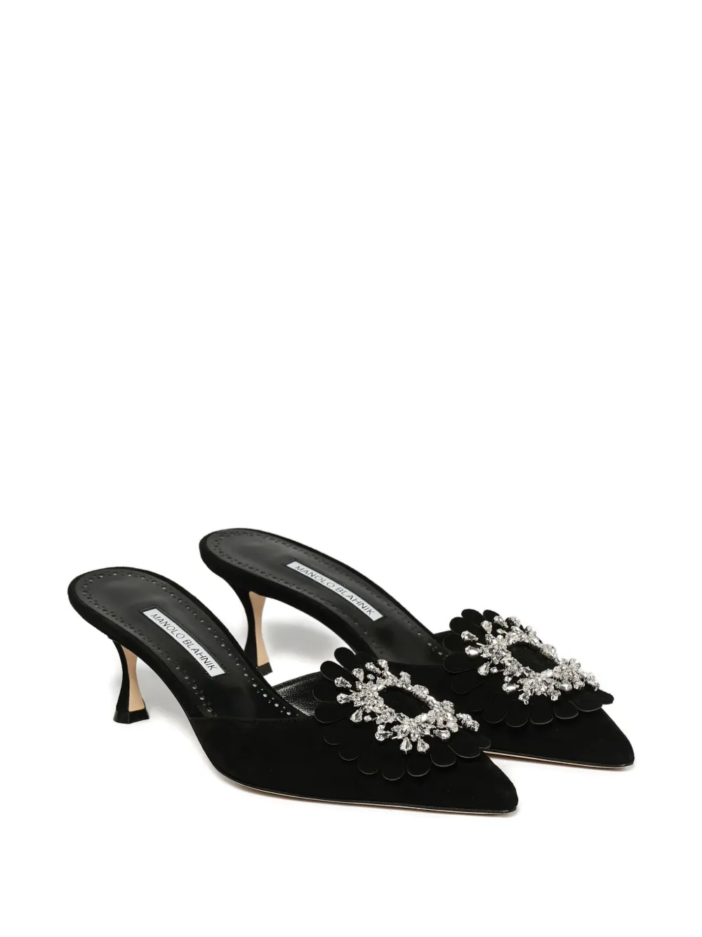 Manolo Blahnik 50mm embellished suede heeled mules Black