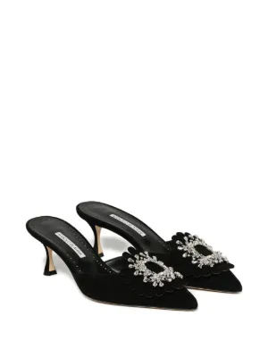 【MANOLO BLAHNIK】ブラックナッパレザースリングバックパンプス MANOLO BLAHNIK Oyounasli 50 サテン スリングバックパンプス