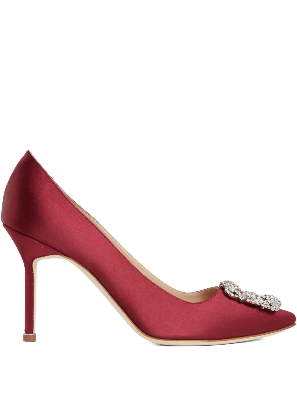 Manolo Blahnik 100mm Hangisi crystal-embellished satin pumps Red