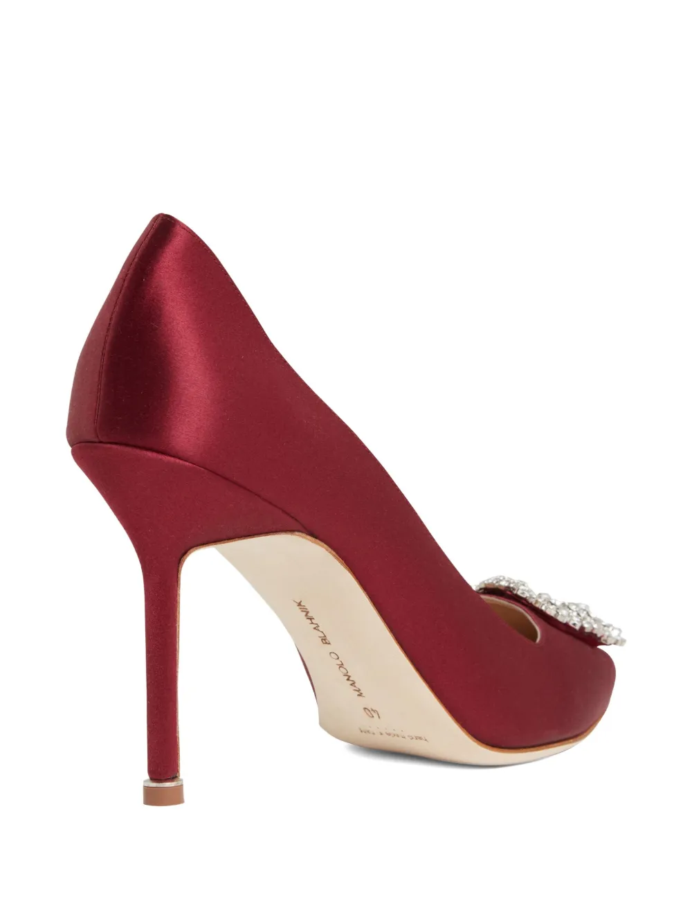 Manolo Blahnik 100mm Hangisi crystal-embellished satin pumps Red