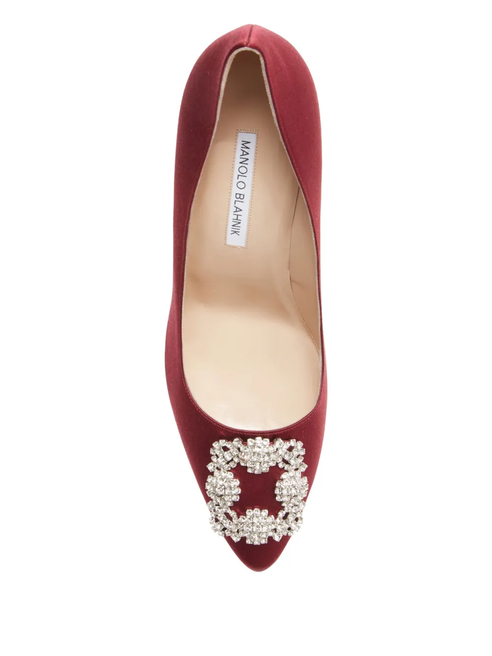 Manolo Blahnik 100mm Hangisi crystal-embellished satin pumps Red