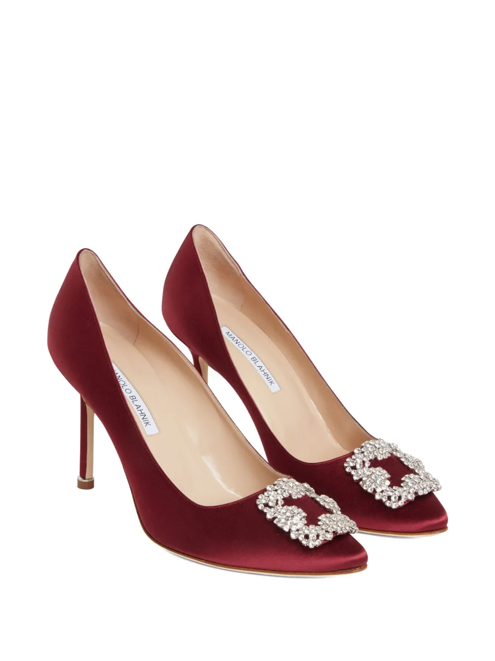 Manolo Blahnik 100mm Hangisi crystal-embellished satin pumps Red