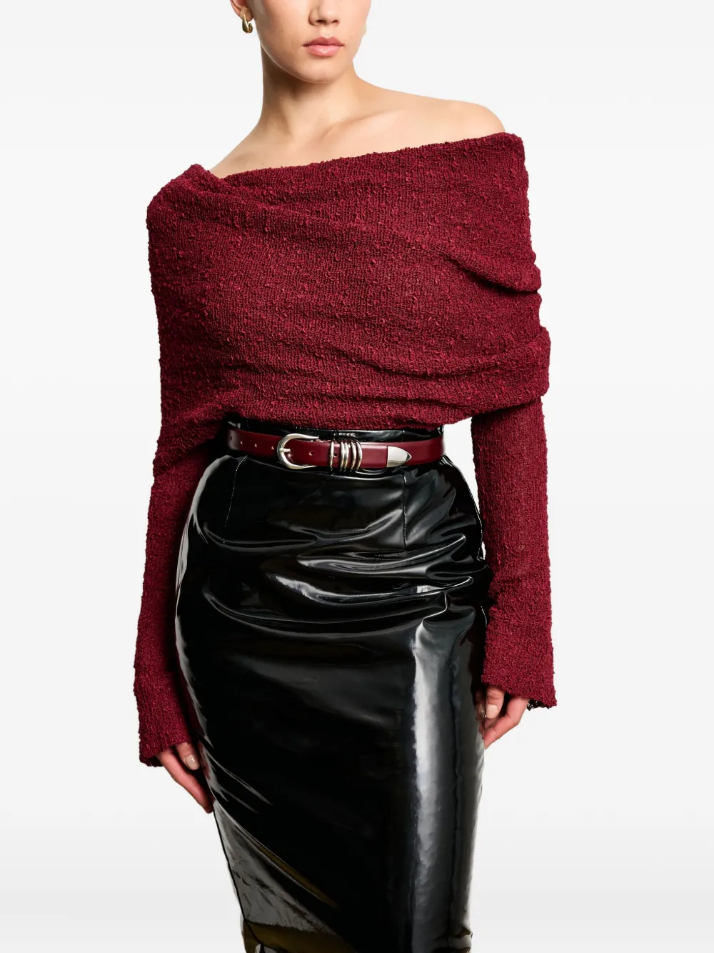 Déhanche Hollyhock silver-buckle calf-leather belt Rood