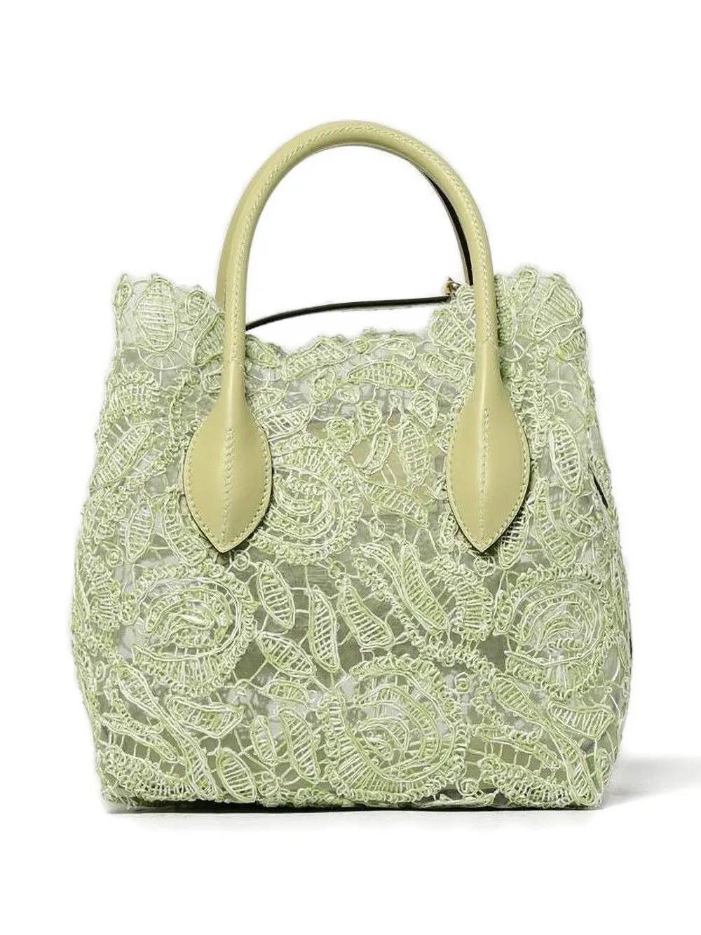 Ermanno Scervino lace-panel leather tote bag B4687 GREEN