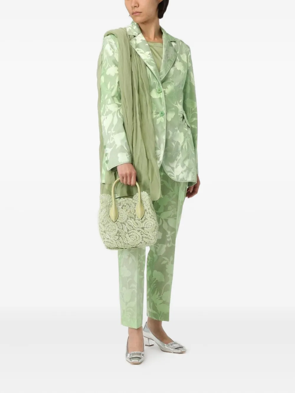 Ermanno Scervino lace-panel leather tote bag B4687 GREEN