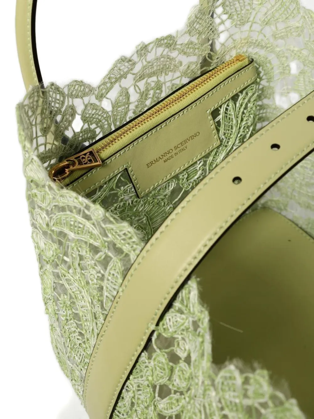 Ermanno Scervino lace-panel leather tote bag B4687 GREEN