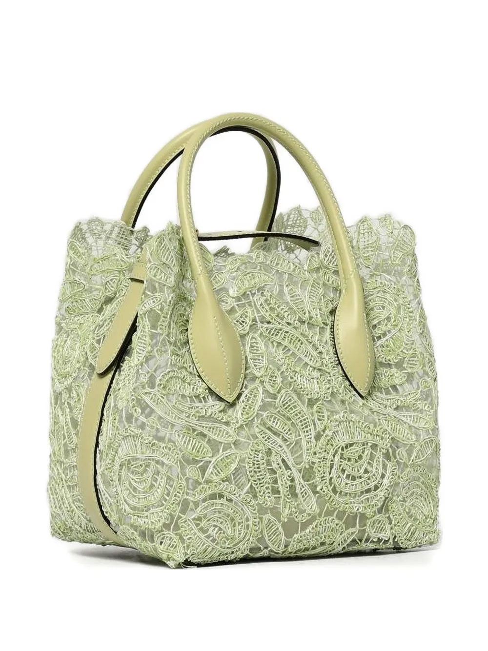 Ermanno Scervino lace-panel leather tote bag B4687 GREEN