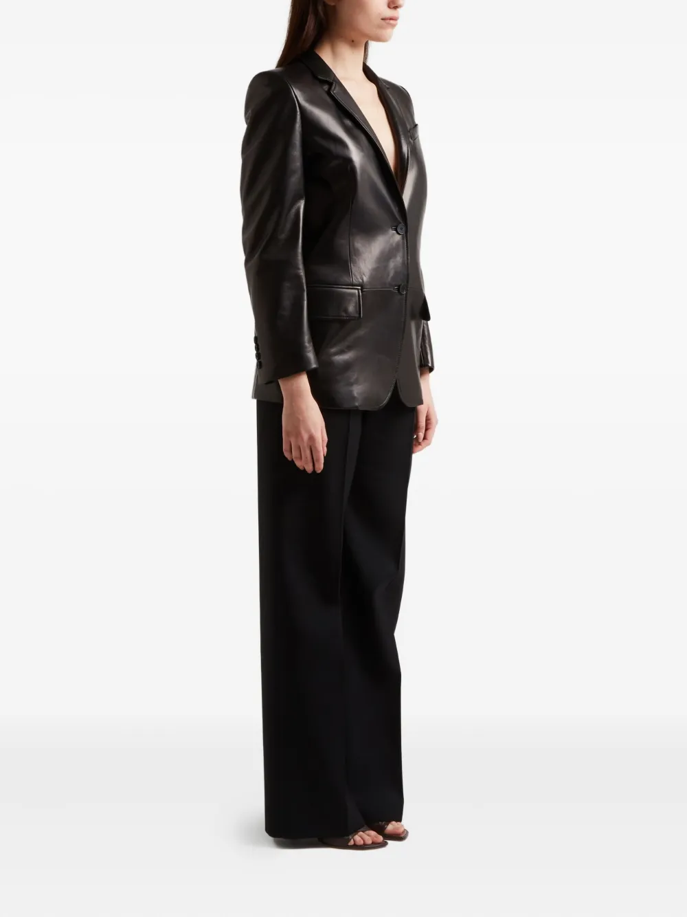 Alexander McQueen Leren blazer met enkele rij knopen Zwart