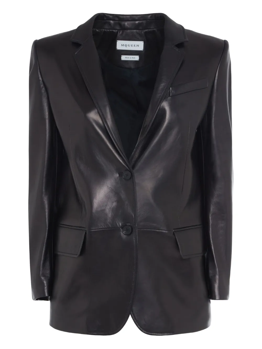 Alexander McQueen Leren blazer met enkele rij knopen Zwart