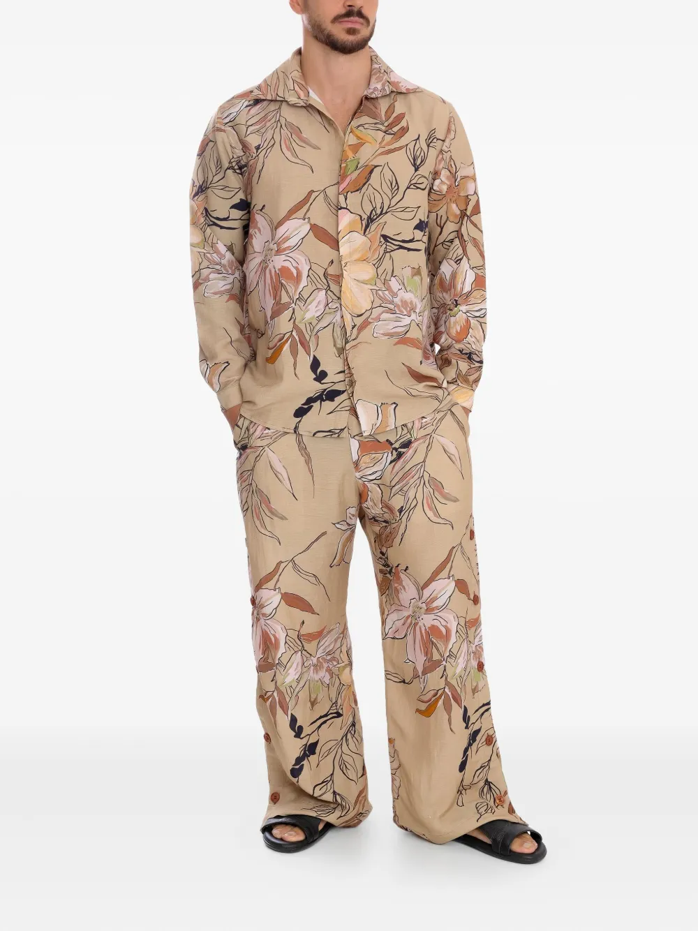 Amir Slama Broek met bloemenprint - Bruin