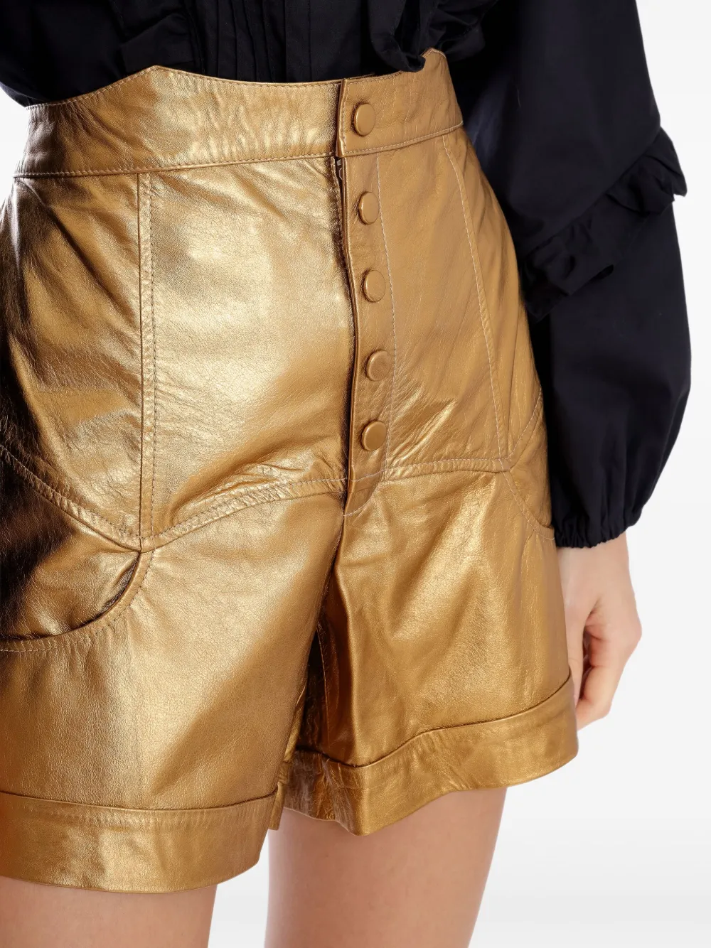metallic-effect high-waisted shorts