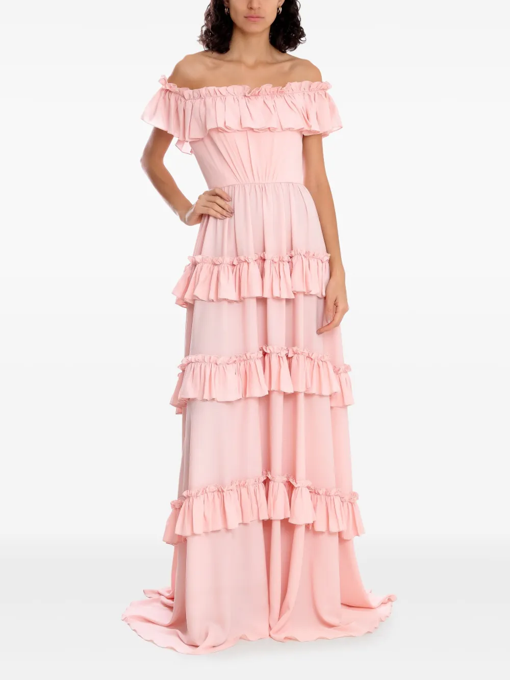 Olympiah ruffled off-the-shoulder gown - Roze
