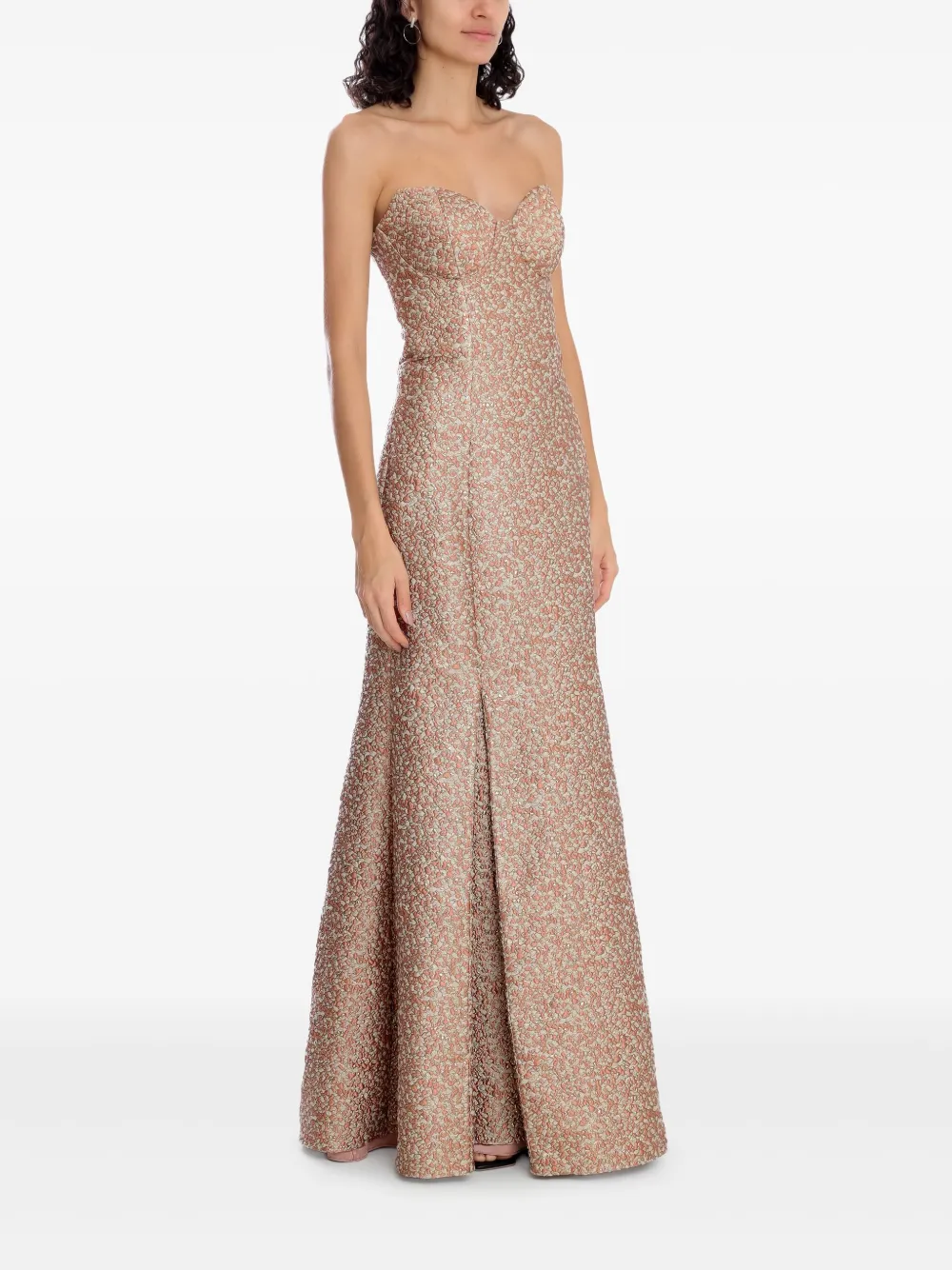 Olympiah strapless jacquard trumpet dress Goud