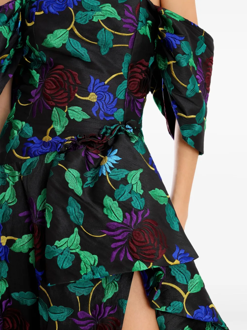 Shop Olympiah Off-shoulder Floral-embroidered Gown
