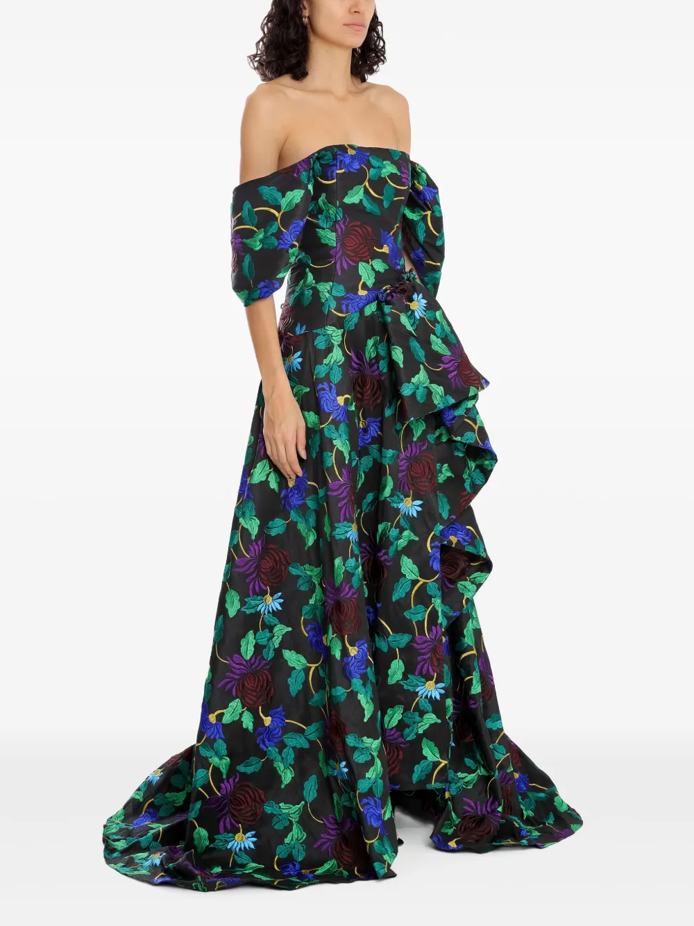 Shop Olympiah Off-shoulder Floral-embroidered Gown