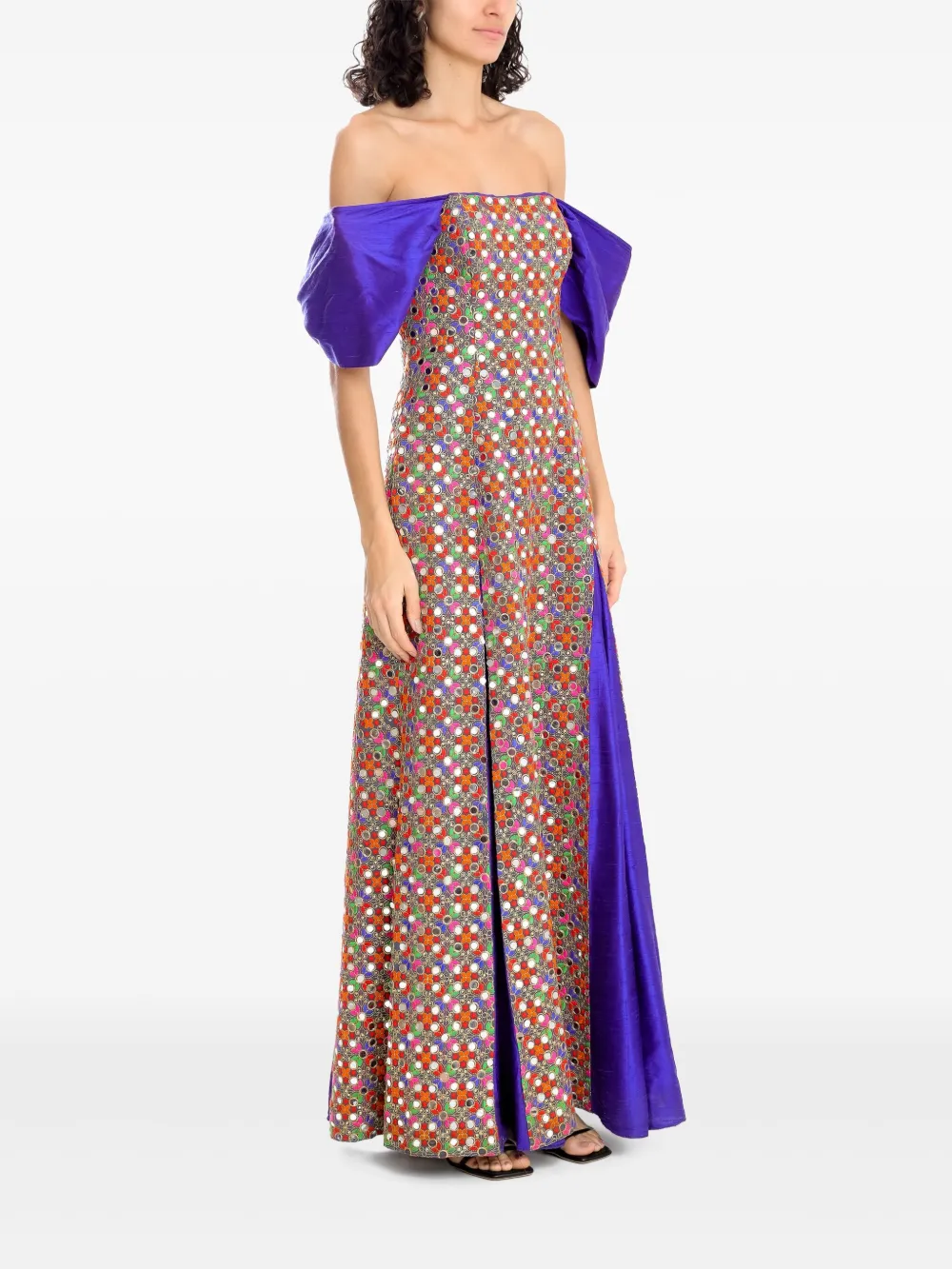 Shop Olympiah Floral-embroidered Off-shoulder Gown