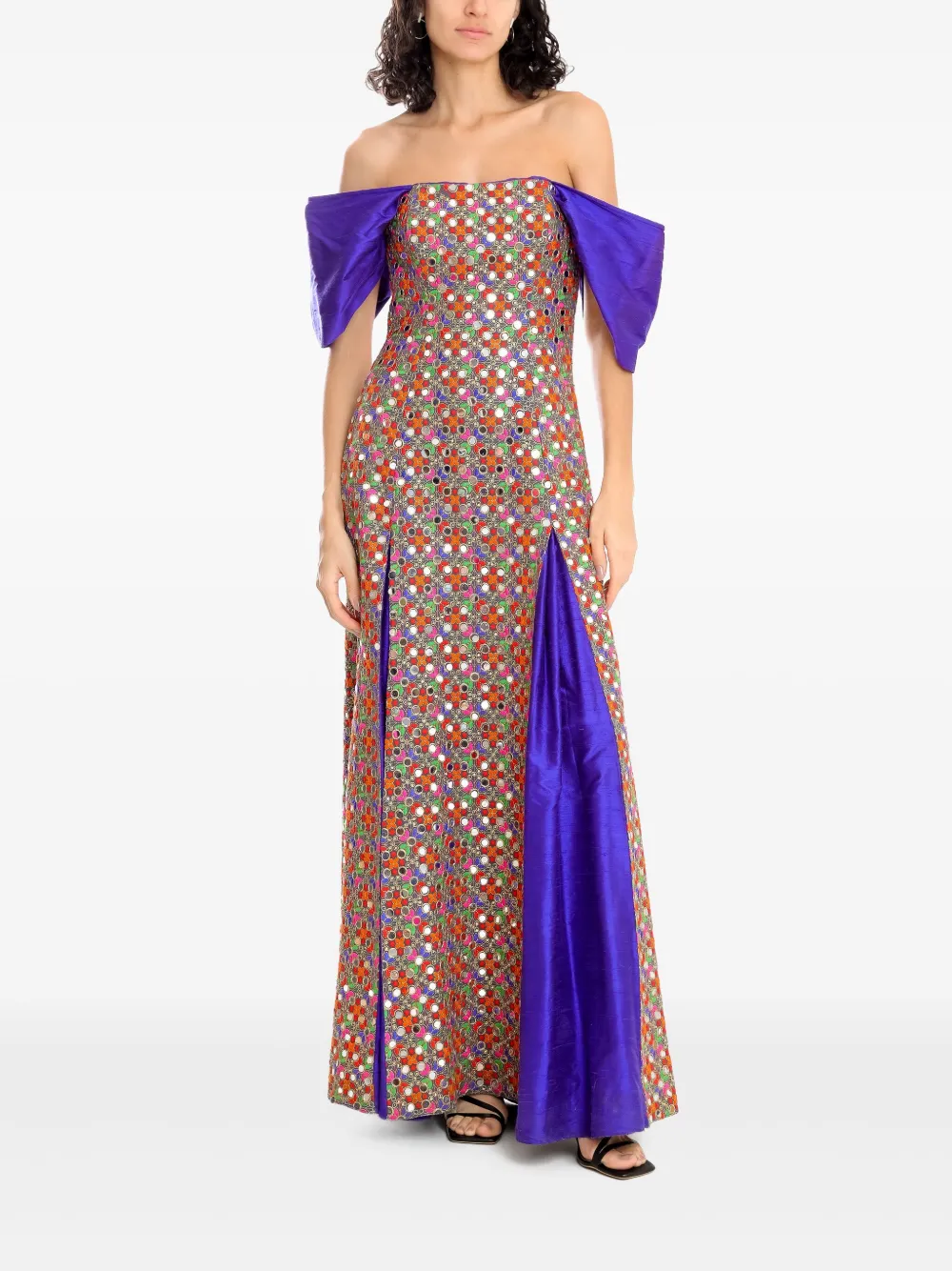 Olympiah floral-embroidered off-shoulder gown - Paars
