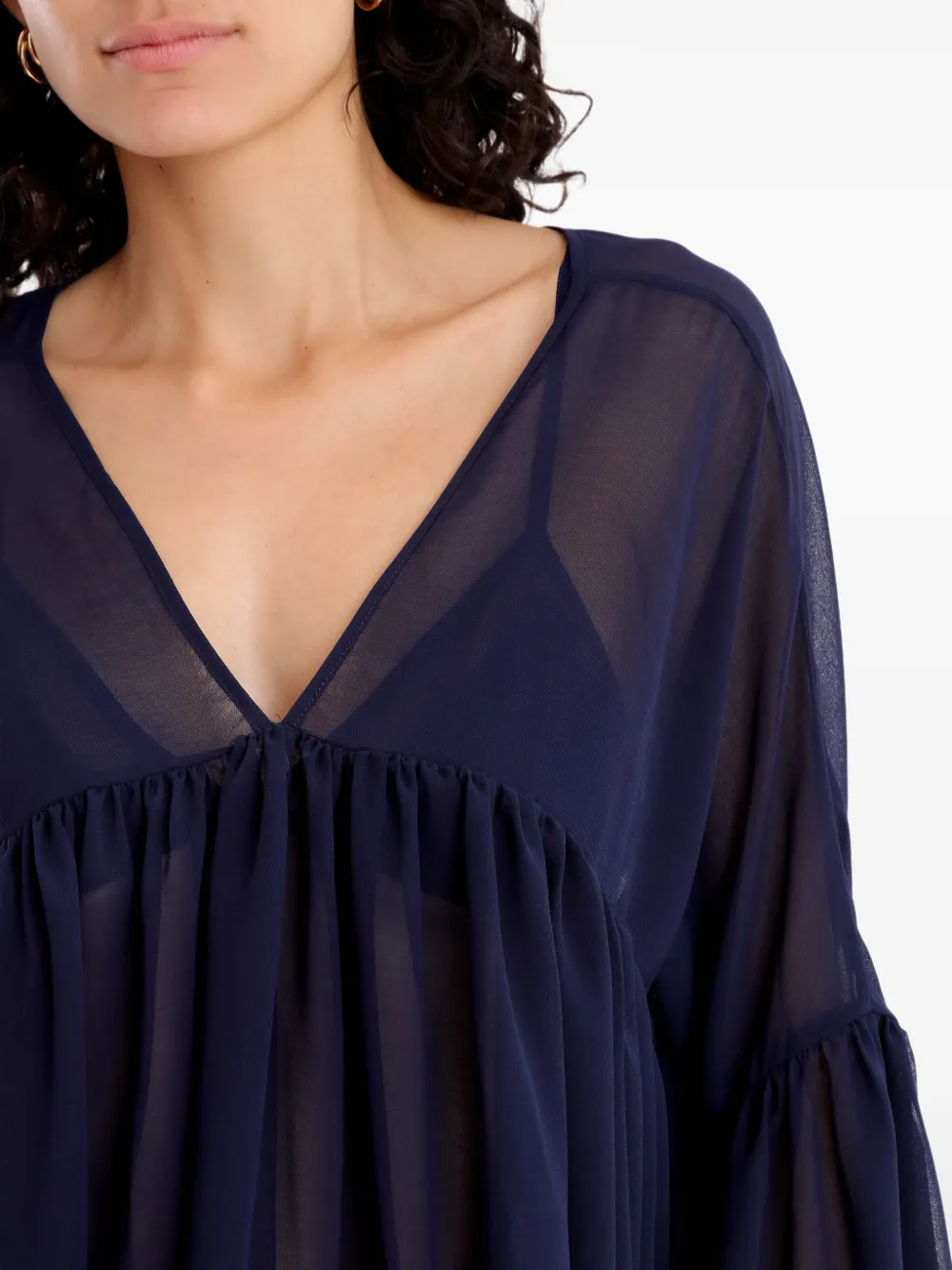 pleated balloon-sleeve blouse