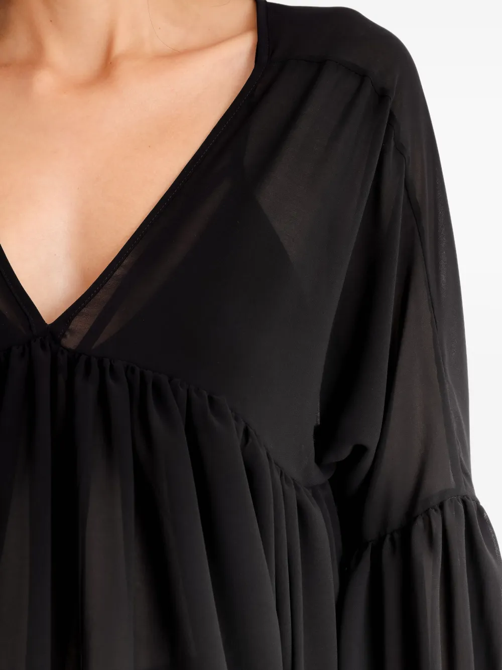 pleated balloon-sleeve blouse