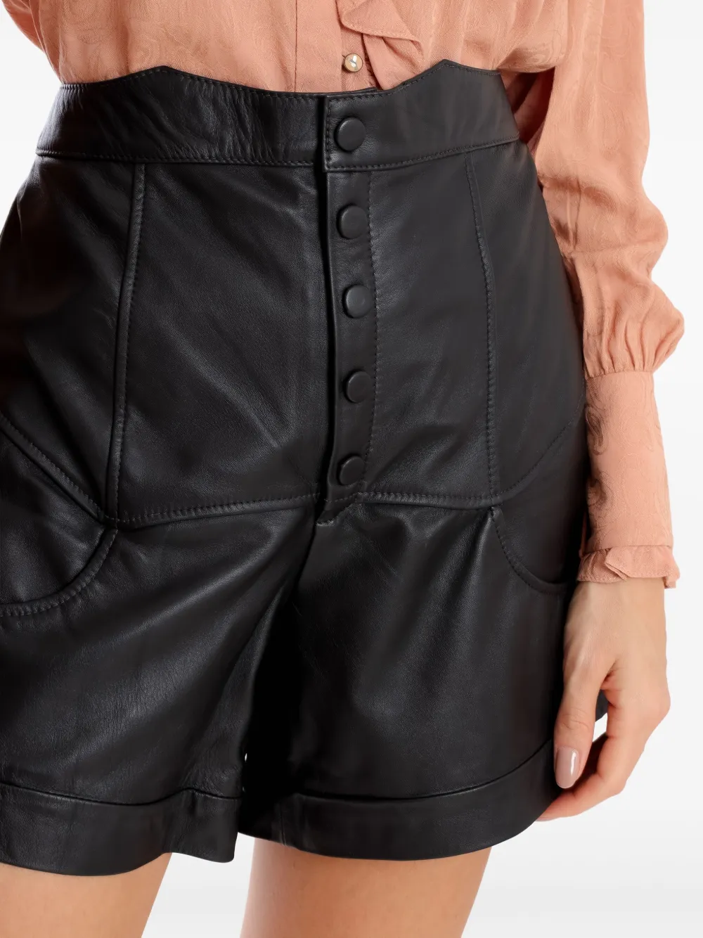 high-waist button-front leather shorts