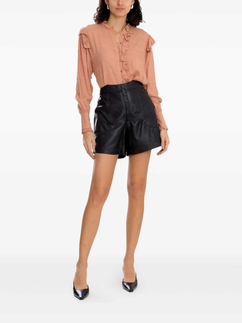 Olympiah high-waist button-front leather shorts | Short Shorts | Image 2
