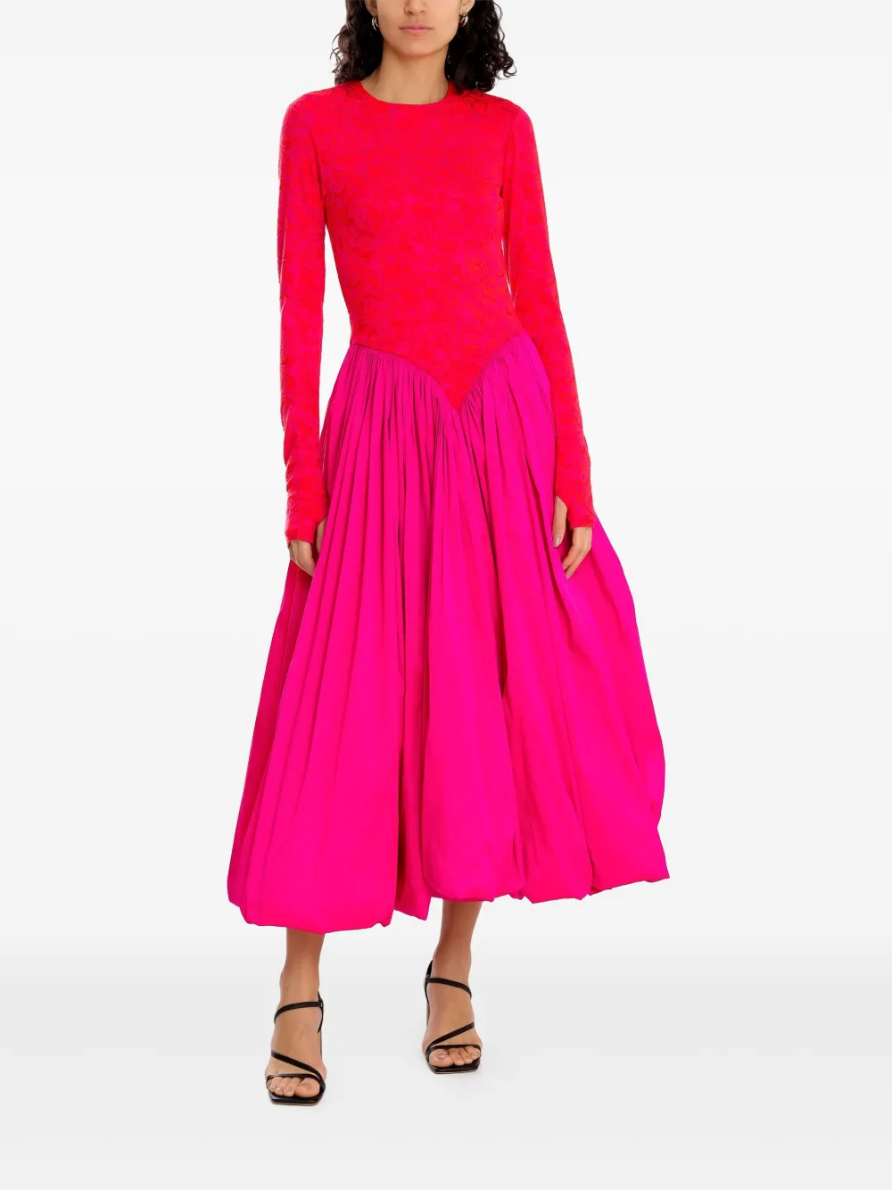 Olympiah long-sleeve patterned-jacquard midi dress - Roze