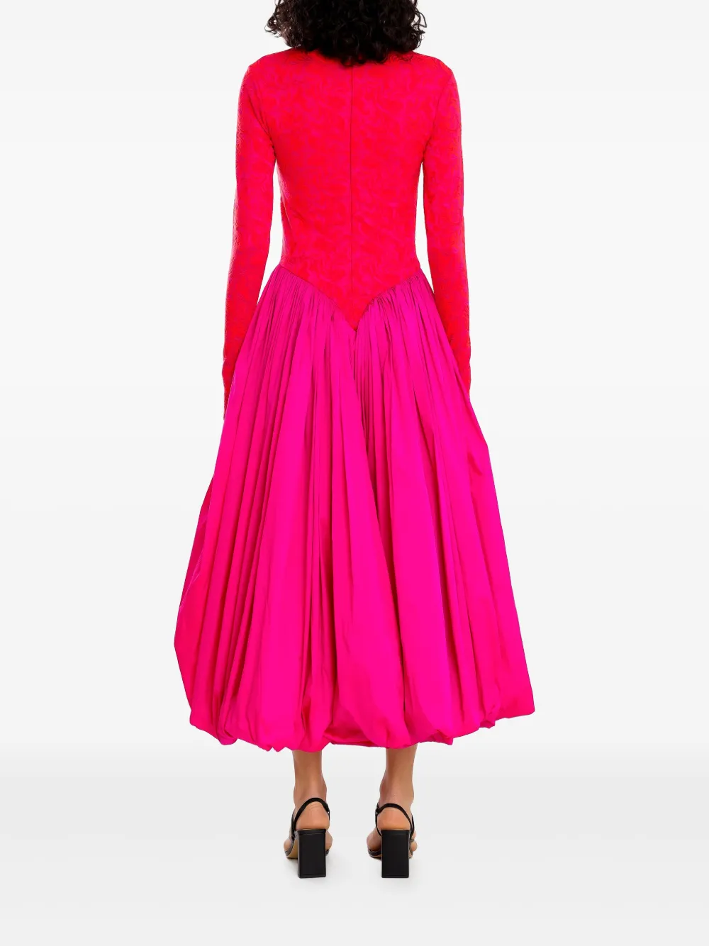 Olympiah long-sleeve patterned-jacquard midi dress Roze