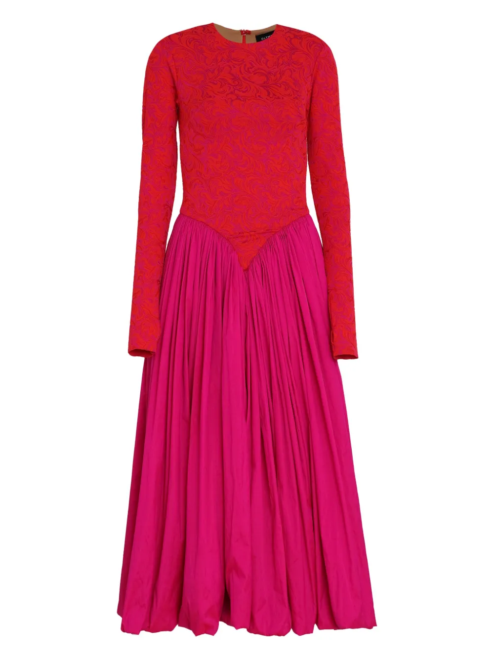 Olympiah long-sleeve patterned-jacquard midi dress Roze