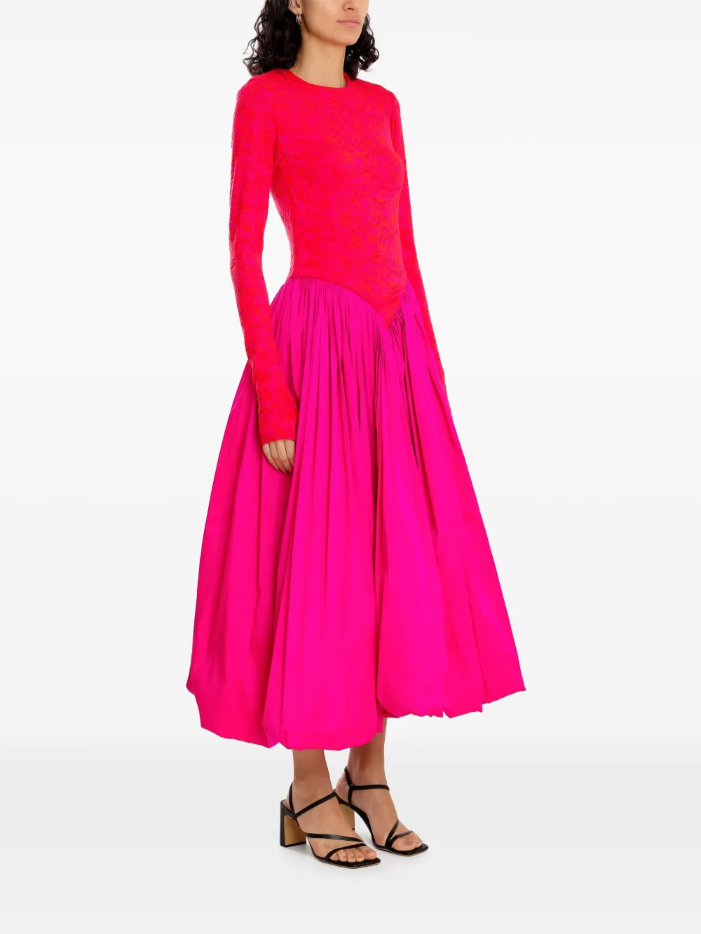 Olympiah long-sleeve patterned-jacquard midi dress Roze