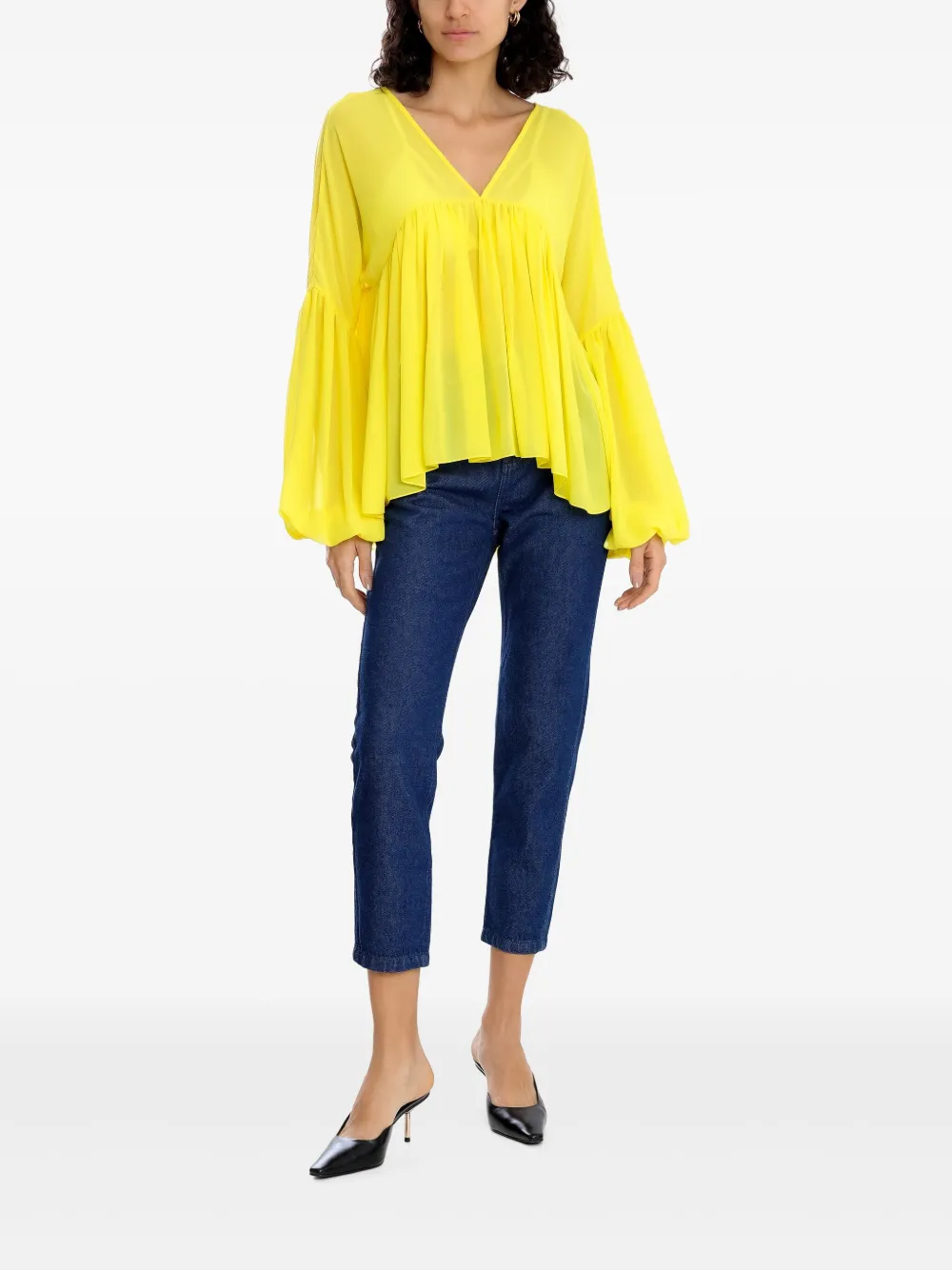 Olympiah pleated balloon-sleeve blouse - Geel
