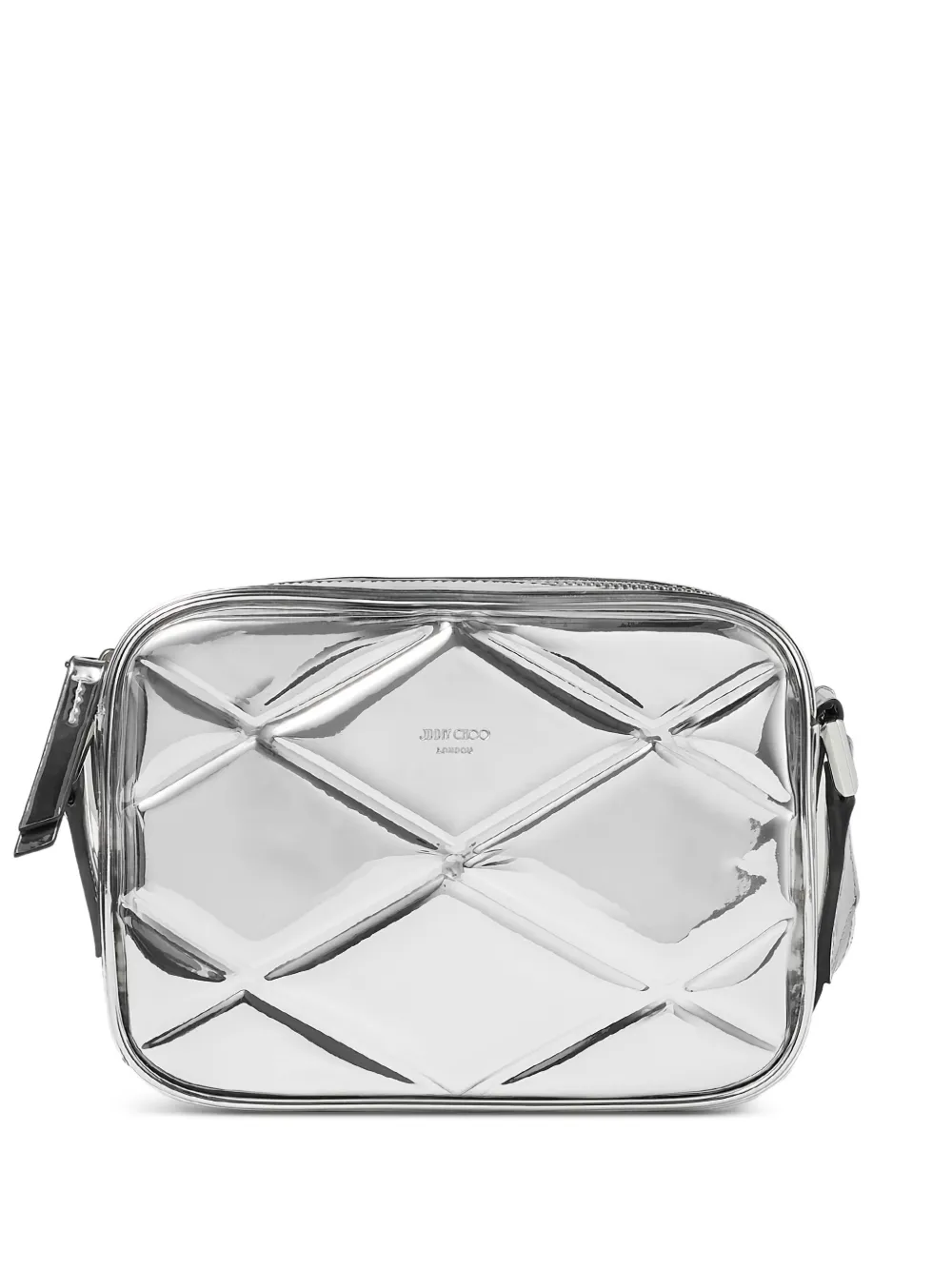 Jimmy Choo Kleine Box Camera gewatteerde schoudertas Zilver