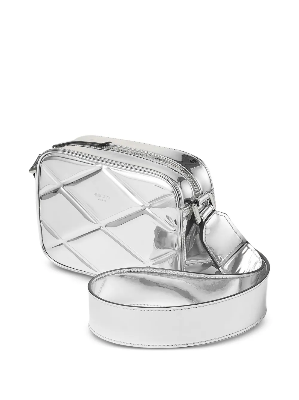 Jimmy Choo Kleine Box Camera gewatteerde schoudertas Zilver