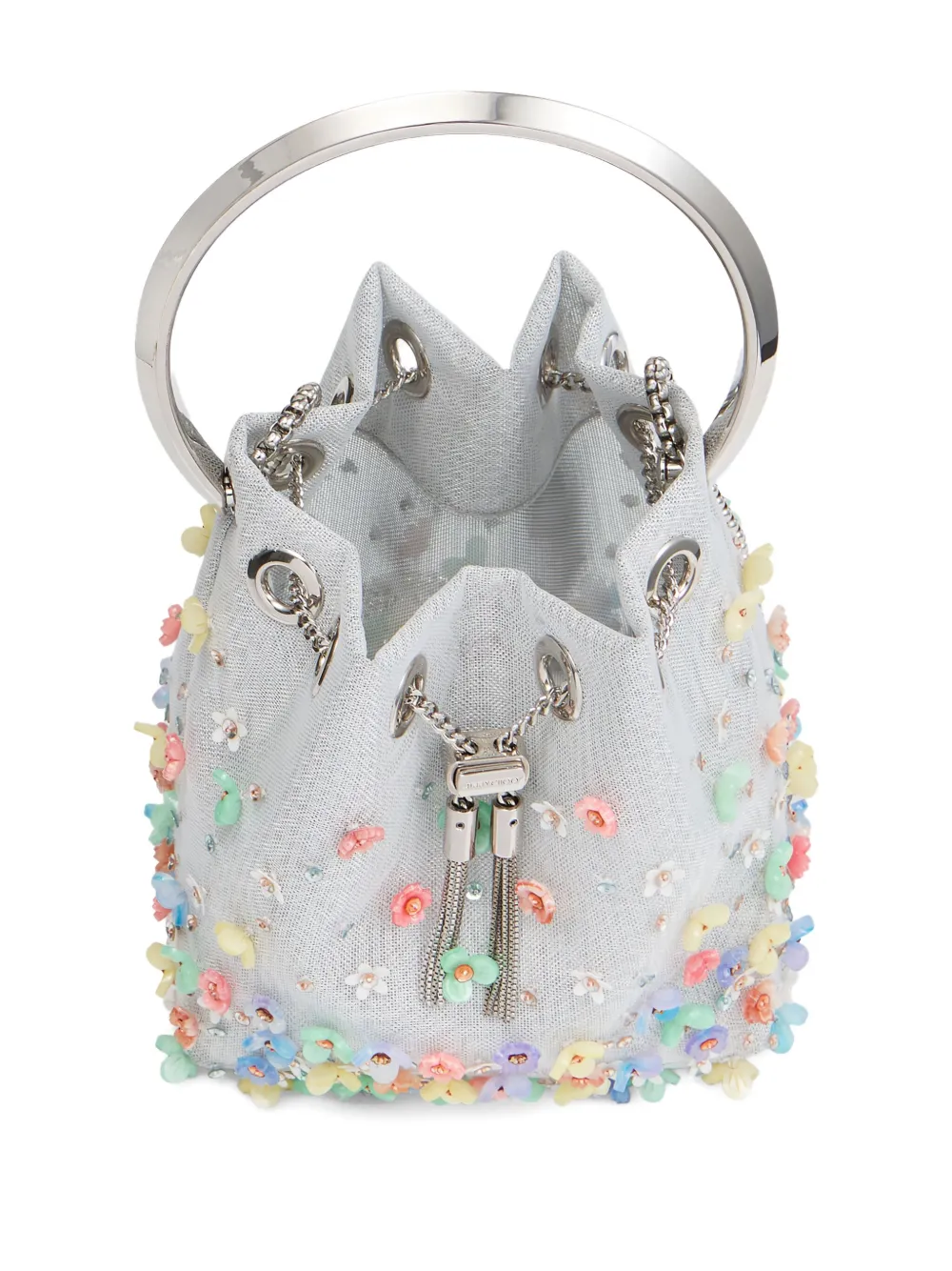 Jimmy Choo Bon bucket-tas verfraaid met bloemen Zilver