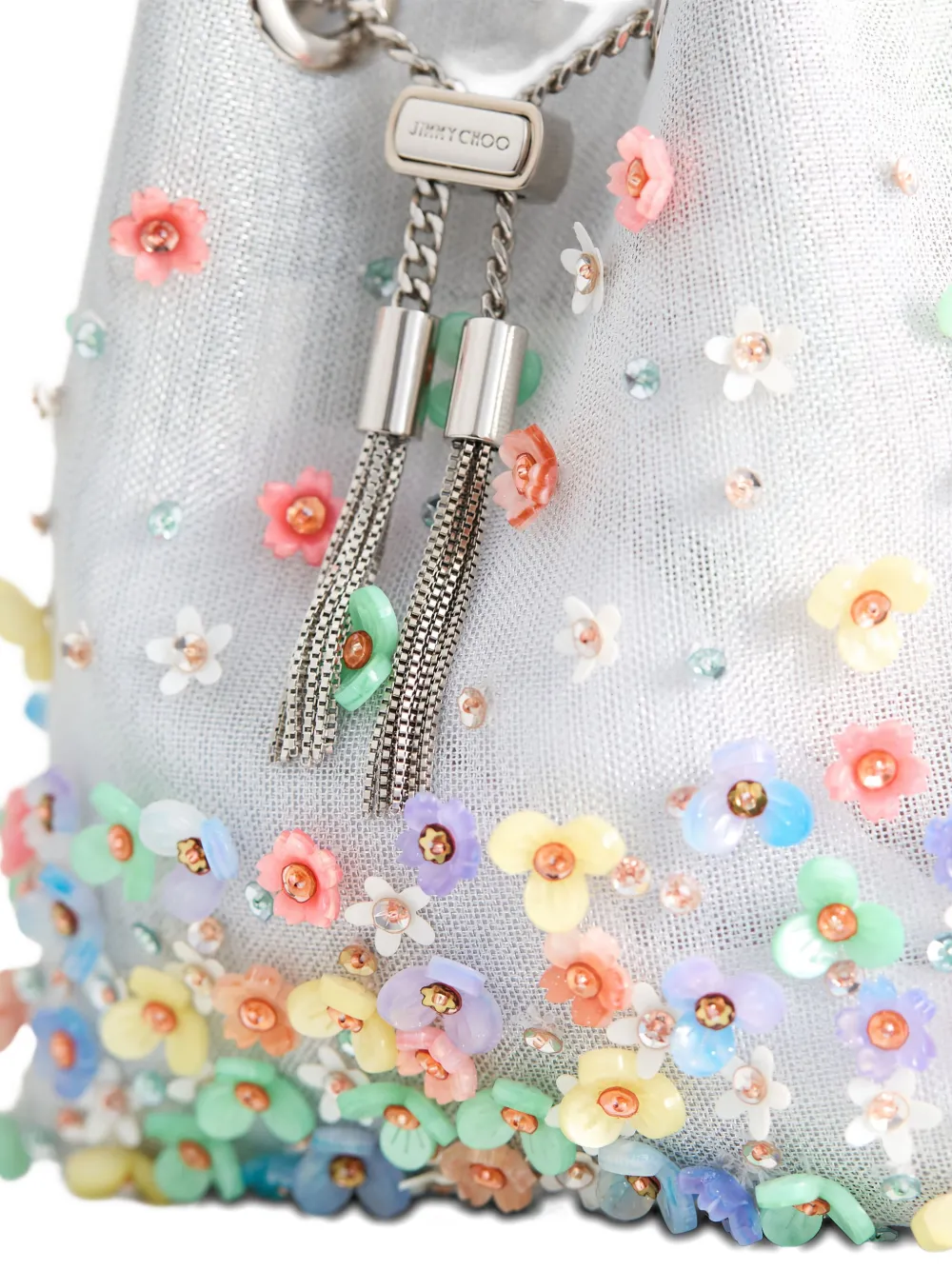 Jimmy Choo Bon bucket-tas verfraaid met bloemen Zilver