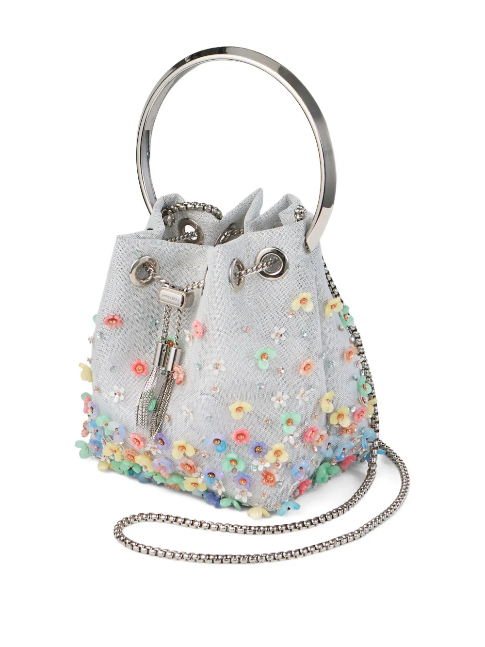 Jimmy Choo Bon bucket-tas verfraaid met bloemen Zilver