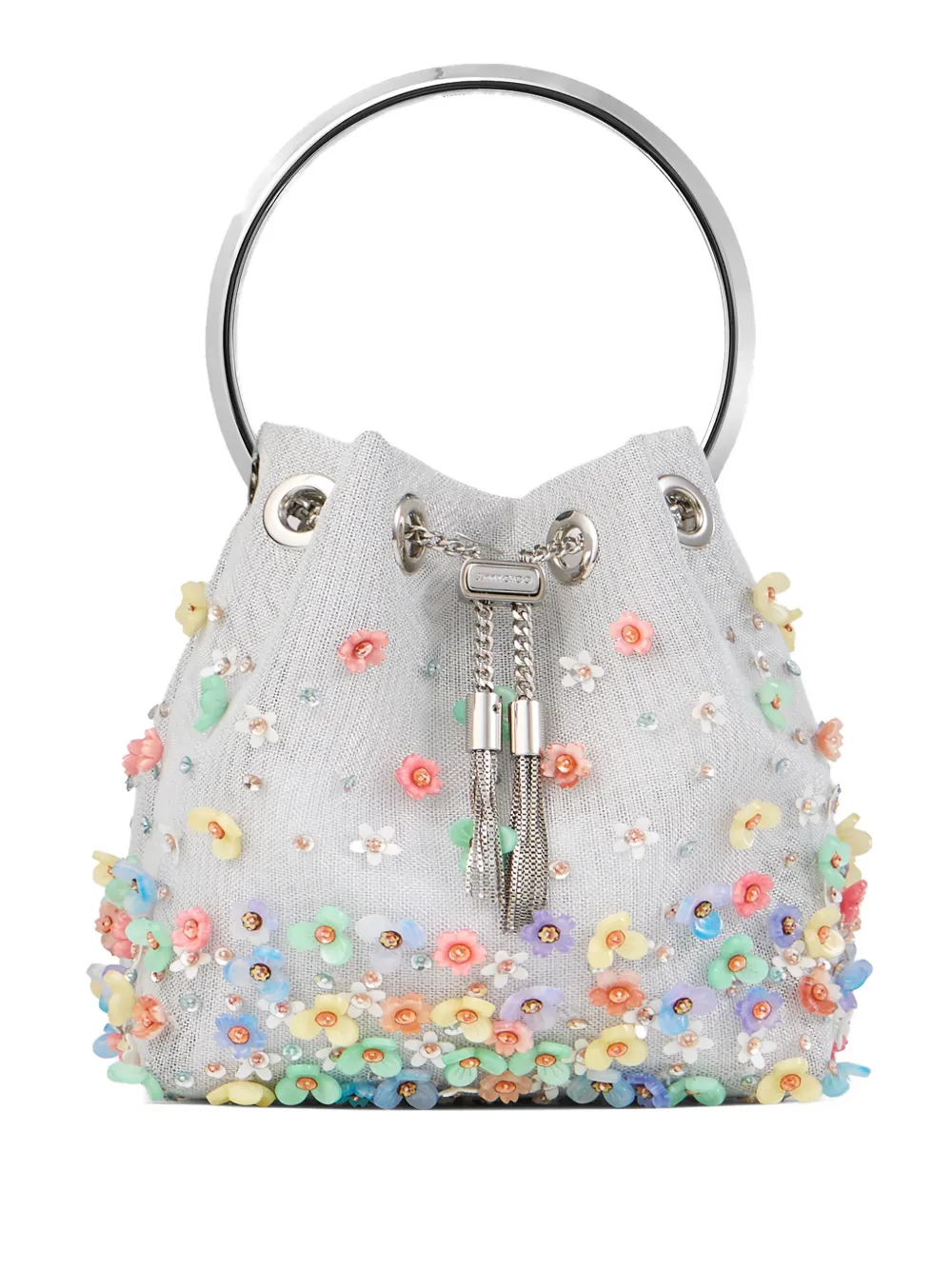 Jimmy Choo bolsa bucket Bon Bon con apliques florales | plateado | Image 1