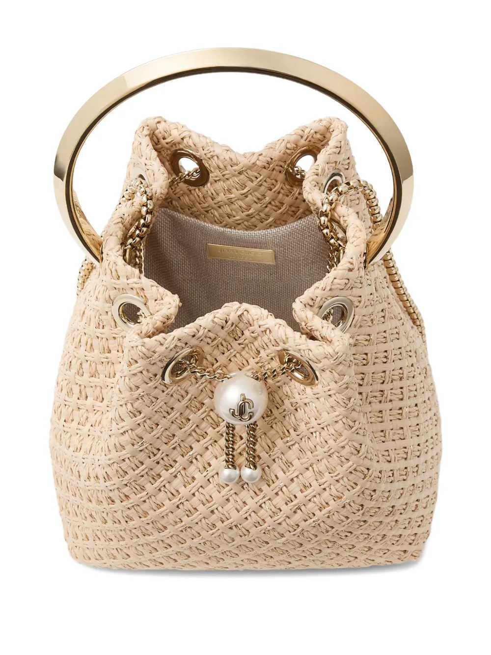 Jimmy Choo Bon geweven bucket-tas Beige
