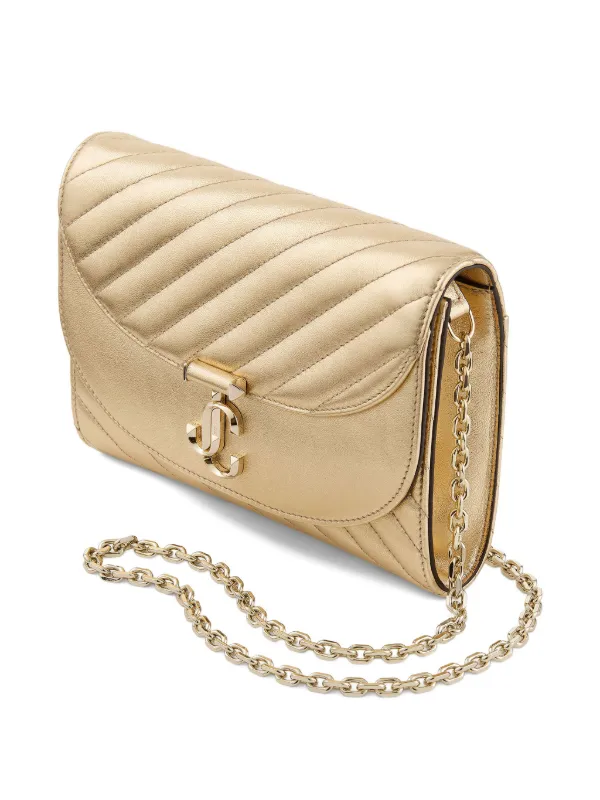Jimmy Choo Curve Quilted Leather Clutch Bag | Gold | FARFETCH