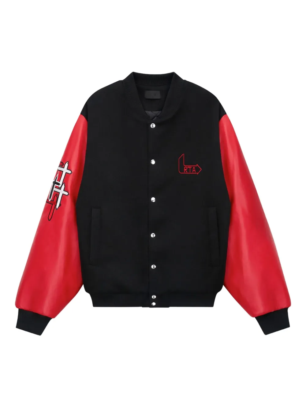 RTA flame-logo leather-sleeve jacket Zwart