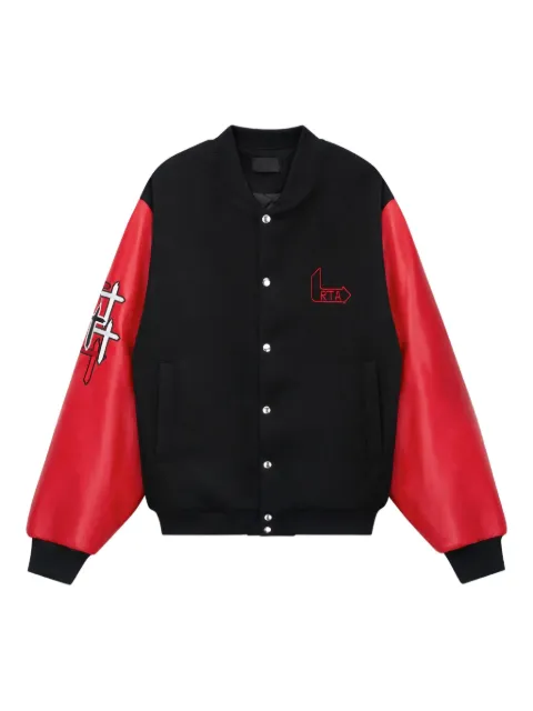 RTA flame-logo leather-sleeve jacket